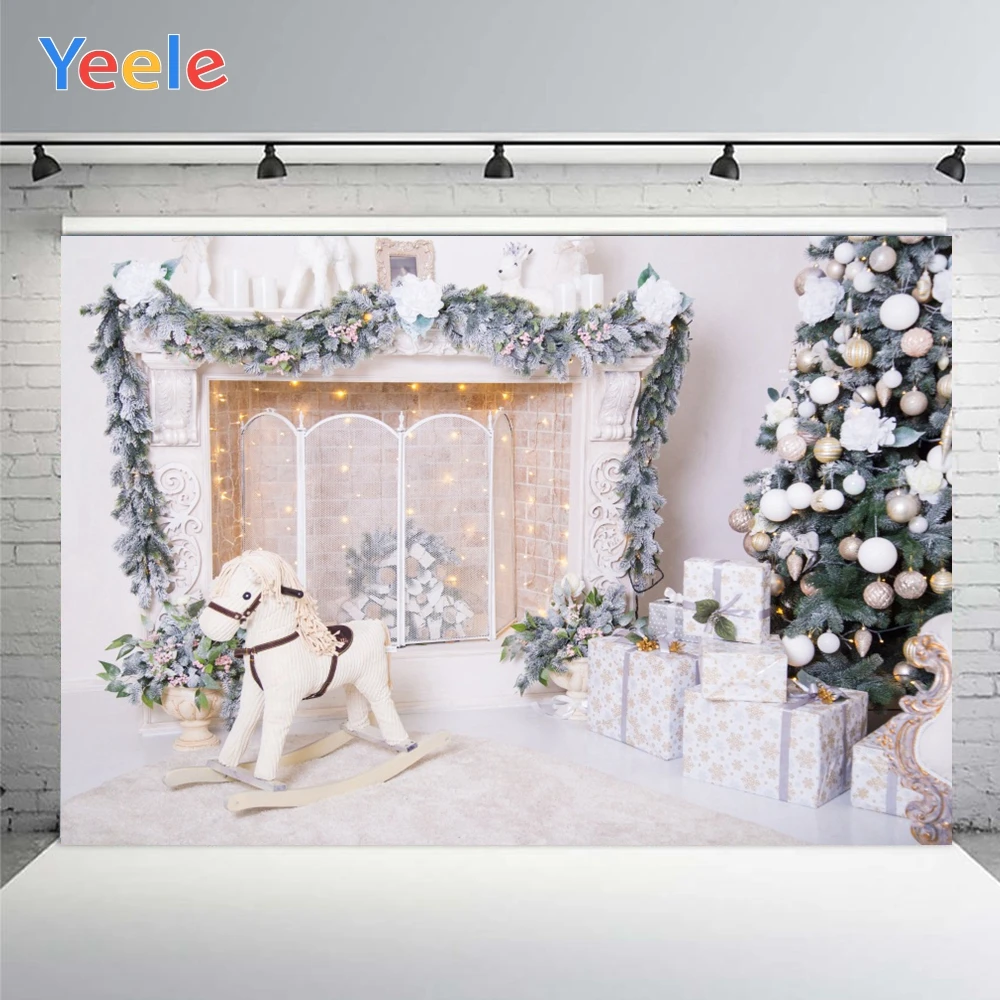

Christmas Photo Background Photophone White Window And Trees Horse Photography Backdrops Studio Shoots for Decor Customized Size