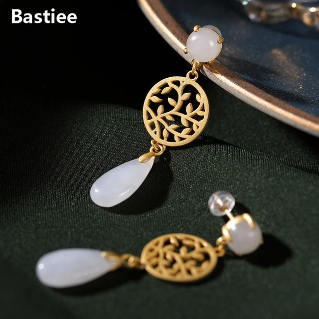 Boucles d'oreilles bijoux Jade blanc-Or-Aliexpress