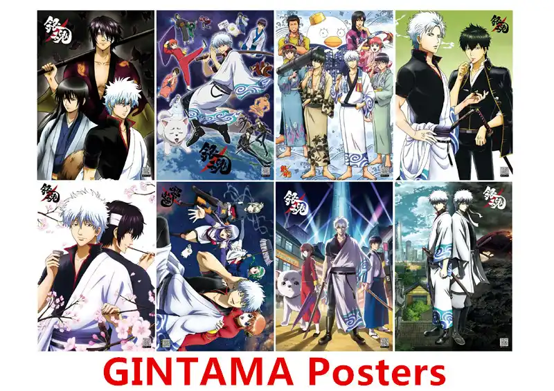 8 ピース セットアニメ銀魂ポスター Includeded 8 写真坂田銀時志村神楽定春ポスターおもちゃサイズ 42x29cm Action Figures Aliexpress