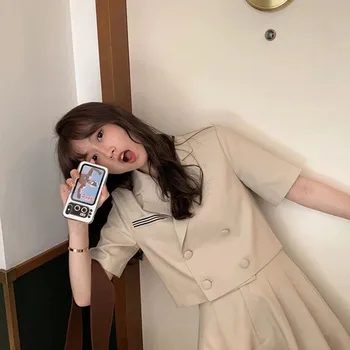 

Fashion temperament suit summer fresh and cute female student suit small suit collar shirt short sleeve + a-line skirt