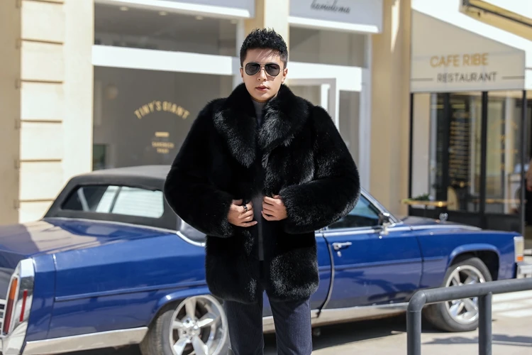Мужское пальто из натурального меха с отложным воротником, зимняя куртка из натурального меха лисы, роскошное пальто из меха лисы для