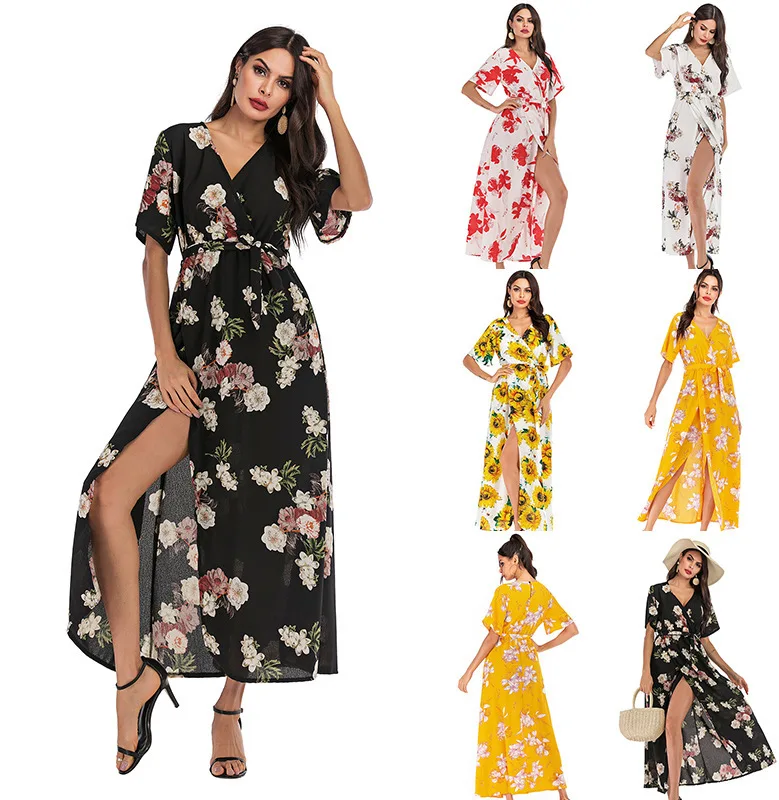 

Chiffon Long Skirt Female Summer Leisure Printing High Waist Dresses For Big Sizes Pendulum Casual Floral Fashion Dress Women