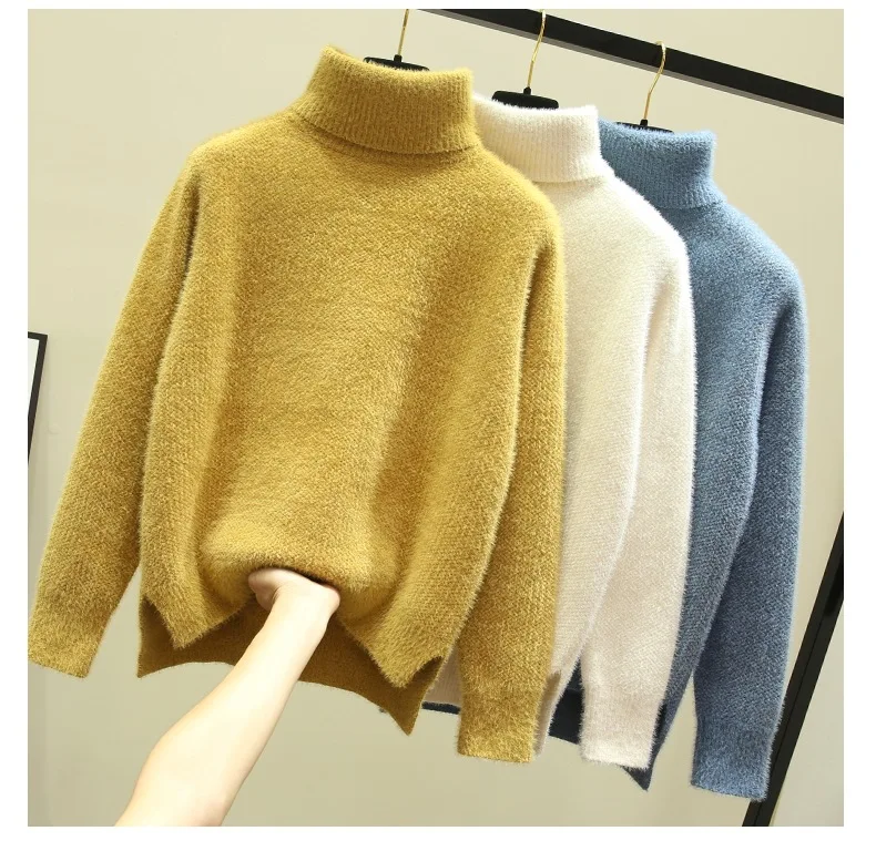 KAYOULAI Sweater Women High Collar Imitation Swater Velvet White Thick Chenille Pullover High Quality Jersey Mujer