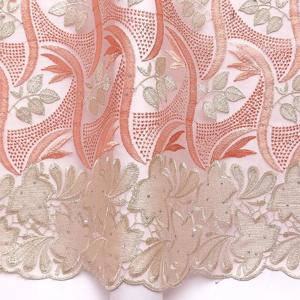 

Peach French Lace Fabric 2024 High Quality Lace 5 Yards Guipure Cord Tulle Net Swiss Lace White African Lace Fabric for Wedding