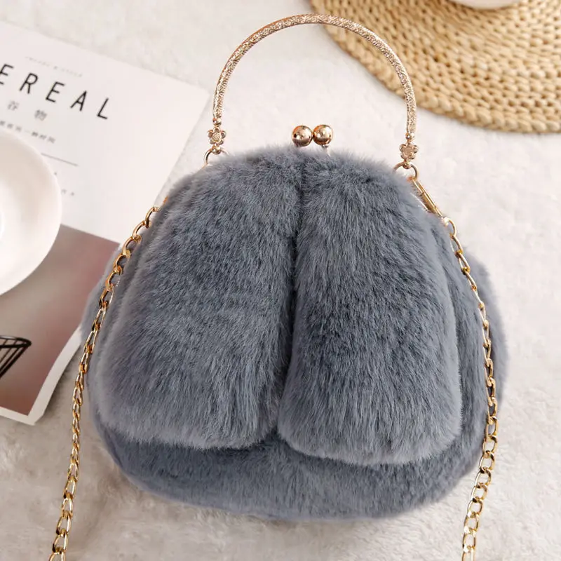 

Chain Mini Crossbody Bags for Women Small Messenger Bag Ladies Shoulder Bag Plush Cute Rabbit Ears Design 2019 Hot Sale