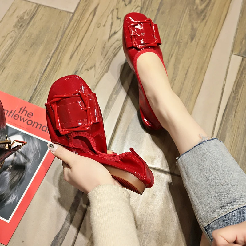 Тонкие Туфли; женская обувь на плоской подошве; Новинка года; обувь в Корейском стиле с мягкой подошвой; обувь в горошек с квадратным носком