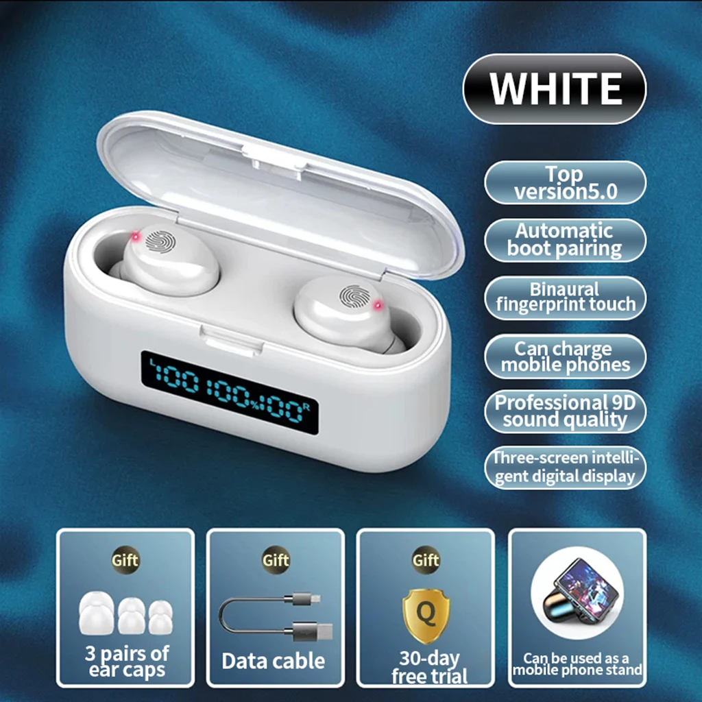 F9 Hifi Bluetooth 5.0   Earphone Headset Touch Control for IOS Android