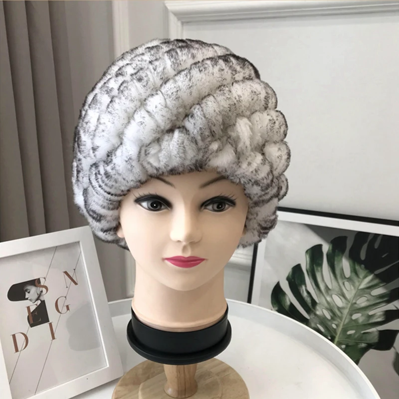 Шапка из меха кролика бобра, зимняя женская меховая шапка, вязаная шапка из меха кролика среднего и старого возраста, Толстая теплая шапка для мамы, защита для ушей - Цвет: white ST
