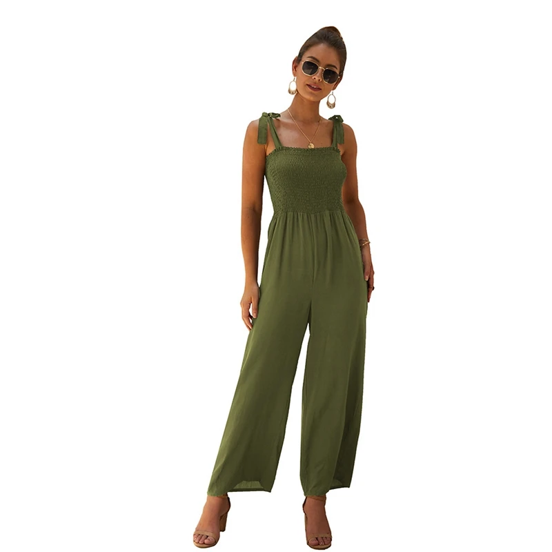 Женский комбинезон на тонких бретельках элегантный сексуальный однотонный без