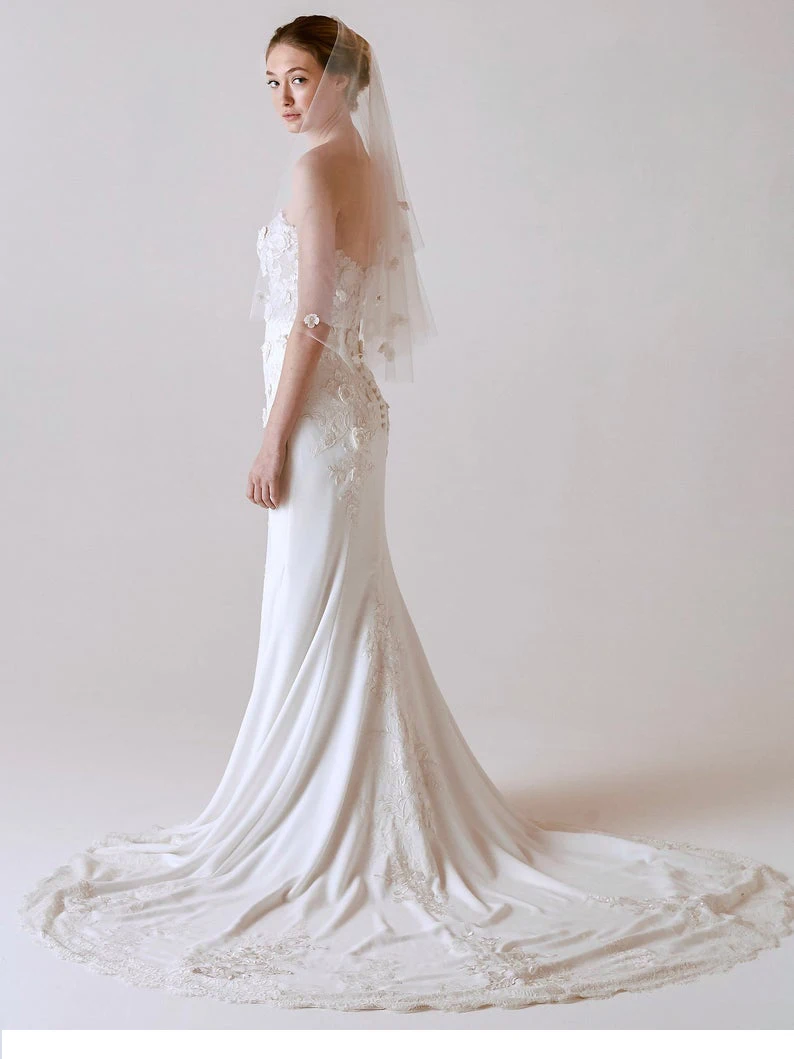 Свадебная фата невесты короткая аппликация со стразами вуаль с расческой невесты 2 слоя velo de novia robe de mariage
