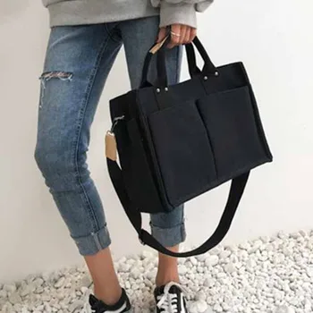 

Women Fashion Casual Solid Color Bag All-match Messenger Bag Pocket Big Capacity Durable Canvas Shoulder Bag Multi-card Slots
