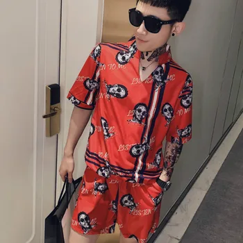 

2020 Summer Men Set Fashion Print Short Sleeve Shirts Men Slim Fit Casual Shirt Shorts Outwear Tracksuit Men Clothing Sweatsuits