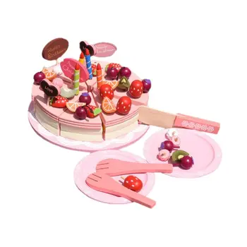 

Kids Pretend Play Food Wooden Cutting Birthday Party Cake Toys Set Afternoon Tea Dessert Model Parent-child Interaction Toy