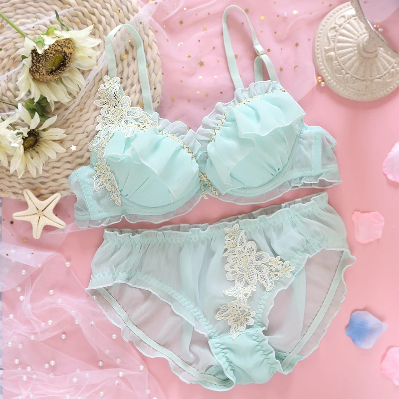 

Super Fairy Sexy Cute Japanese Lolita Kawaii Bra and Underwear Set Women Plus Size Push Up Lingerie Femme Underwire Panties Set