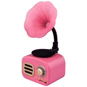 

Retro Phonograph Wireless Handsfree FM Radio Loudspeaker Subwoofer Bluetooth Speakers Pink