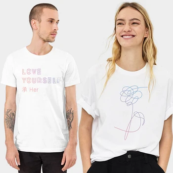 

BTS KPOP bangtan boys Brand shirt Cotton Harajuku Tshirt Sexy Feather Print Short Sleeve Tops & Tee shirt Casual Couple T Shirt