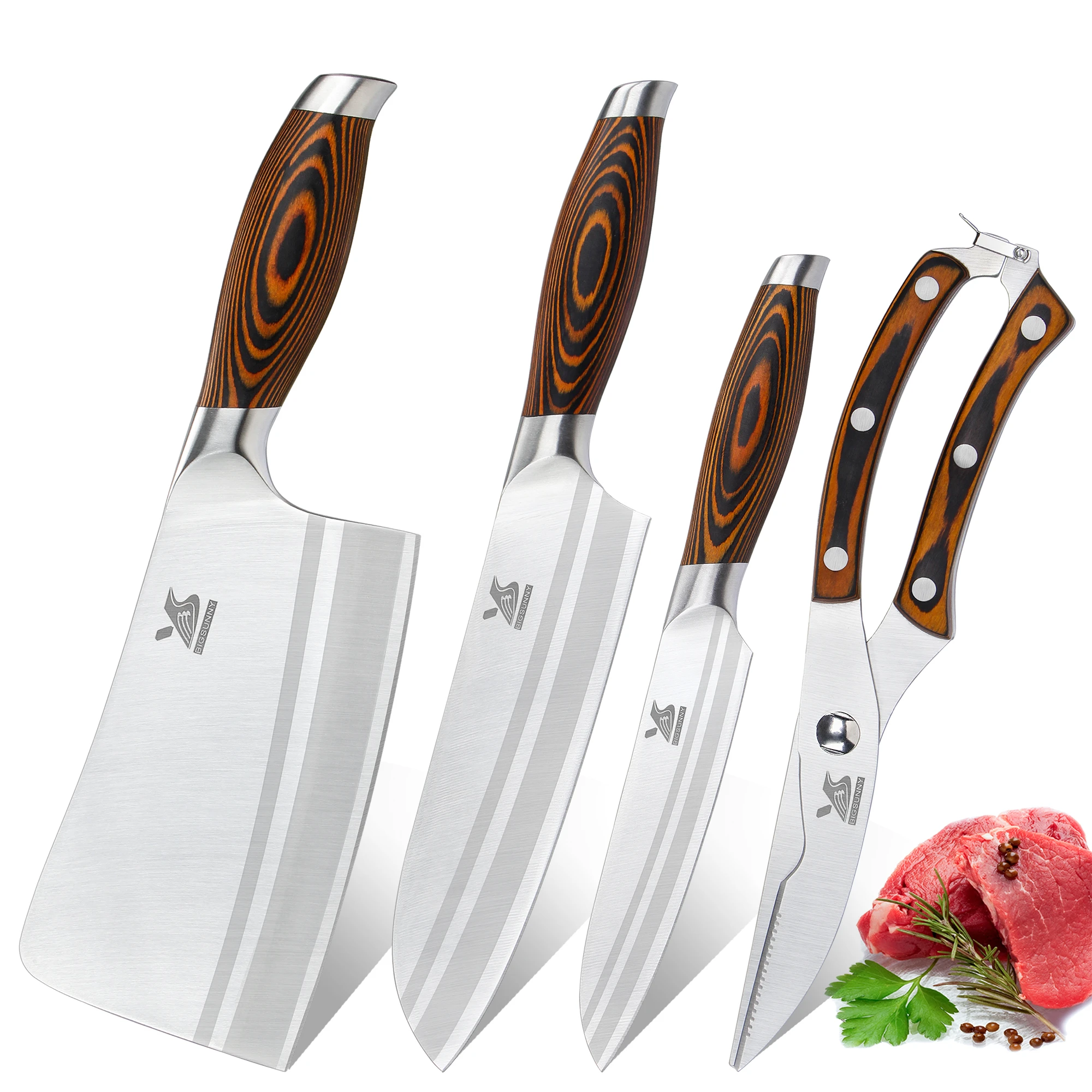 Bigsunny 4 Pcs Kitchen Knife Set 7 Chopper 7 Santoku Knife 5 Utility And Kitchen Shears For Easy Cutting Slicing Multipurpose Knife Sets Aliexpress