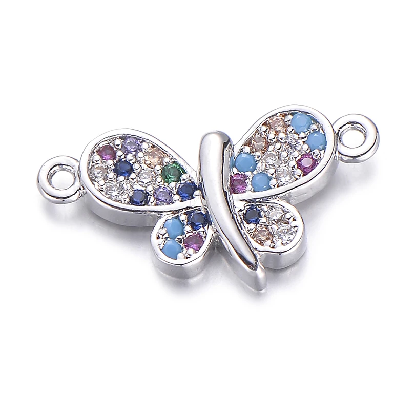 Pipitree очаровательный медный разноцветный кубический цирконий с милой бабочкой, хрустальные подвески, DIY браслет, ювелирные изделия, модные аксессуары - Окраска металла: silver
