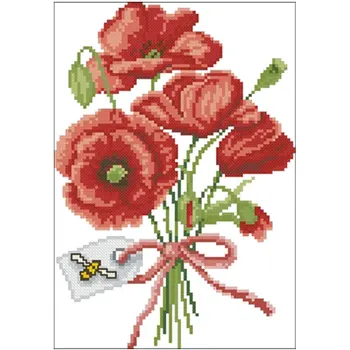 

Red poppy bouquet patterns Counted Cross Stitch 11CT 14CT DIY Chinese Cross Stitch Kits Embroidery Needlework Sets