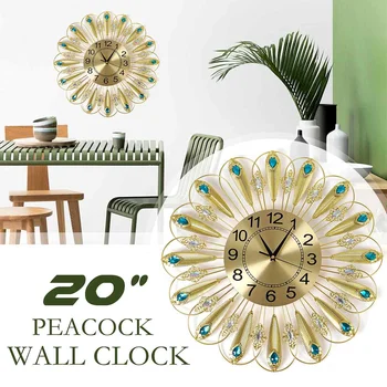 

Large 3D Iron Wall Clock Vintage Diamond Peacock Retro Antique Style Mute Hanging Watch for Home Living Room Wall Decoration