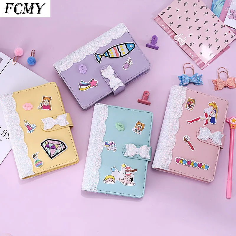 Compra online de A5/A6 Macaron Notebook 6-ring Binder PU Clip-on Loose-leaf  Notebook Papelaria Orçamento Bill Management