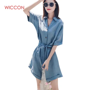 

Casual Chiffon Playsuit Women Korean Solid Pocket Turn-down Collar Blue Fashion Overall Summer Jumpsuits