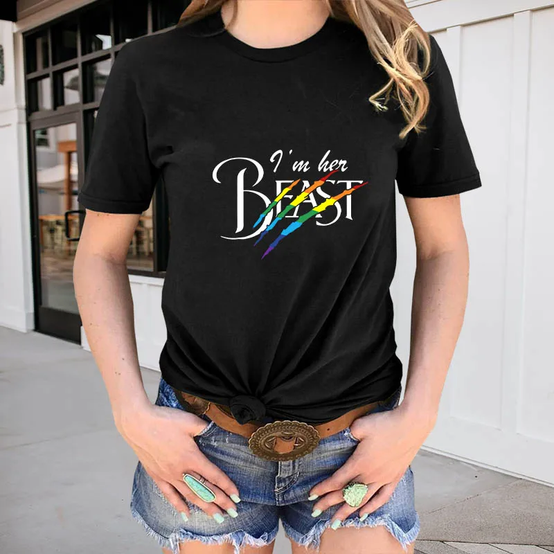 Футболка с надписью I'm Her Beast &amp Beauty черная футболка принтом Gay Pride для пары