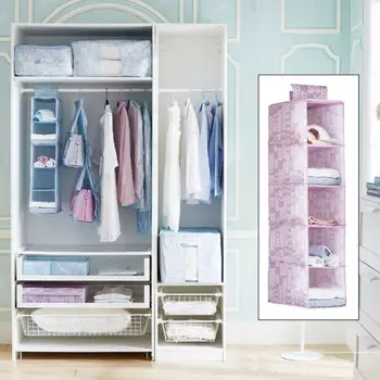 

New Brand Foldable Hanging Closet Clothes Hanging Organizer 5 Shelf Storage Rack Wardrobe Oxford cloth five-layer storage bag