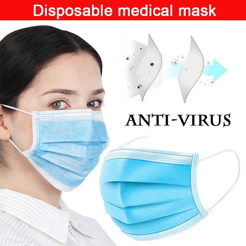 

Medical Disposable Masks Blue 3-Layers Non-woven Mouth Face Mask Anti-Dust Anti-bacterial Earloop Medical Mask Surgical Masks
