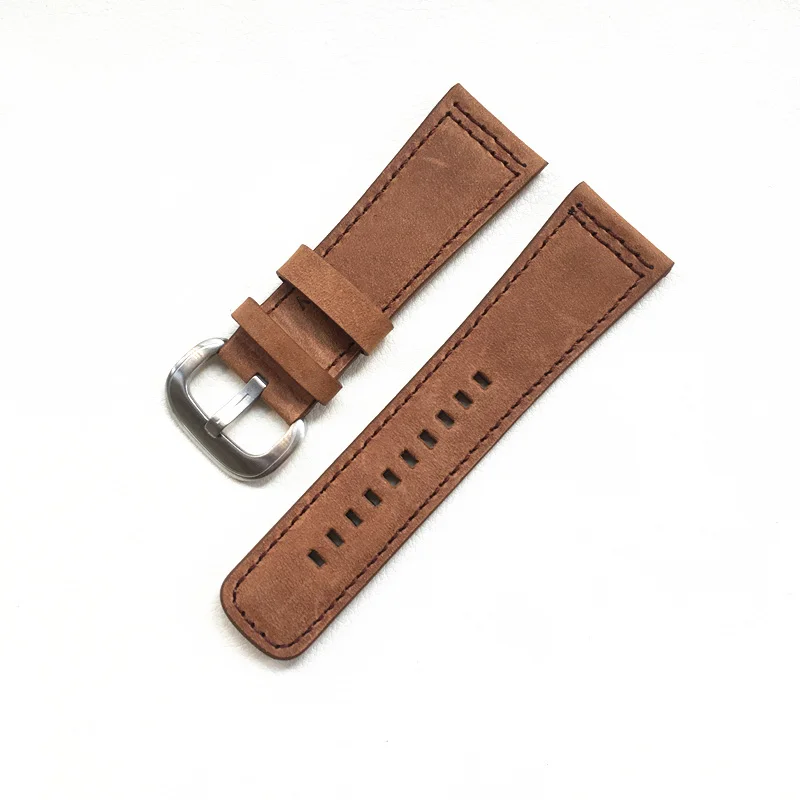 Brown Silver buckle 28 мм* 24 мм из мягкой телячьей кожи коричневый черный с белыми желтыми стежками браслет ремешок для часов Ремешок для семи пятниц браслет - Цвет ремешка: Brown Silver buckle