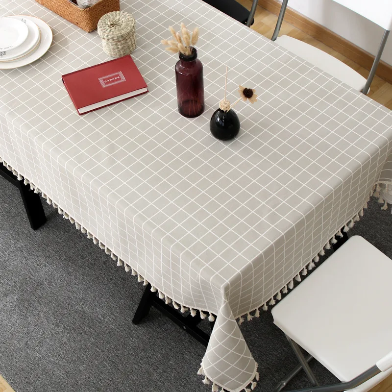 Nordic Cotton Linen Yellow Plaid Striped Printing Rectangular and Round Tablecloth Pendant Tea Table Pad Meal Cloth