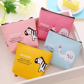 

Korean Version Lovely Cartoon Zebra Elephant Pattern PU Change Pouch Wallet Durable Coin Bag Purse ID Credit Card Storage Bag