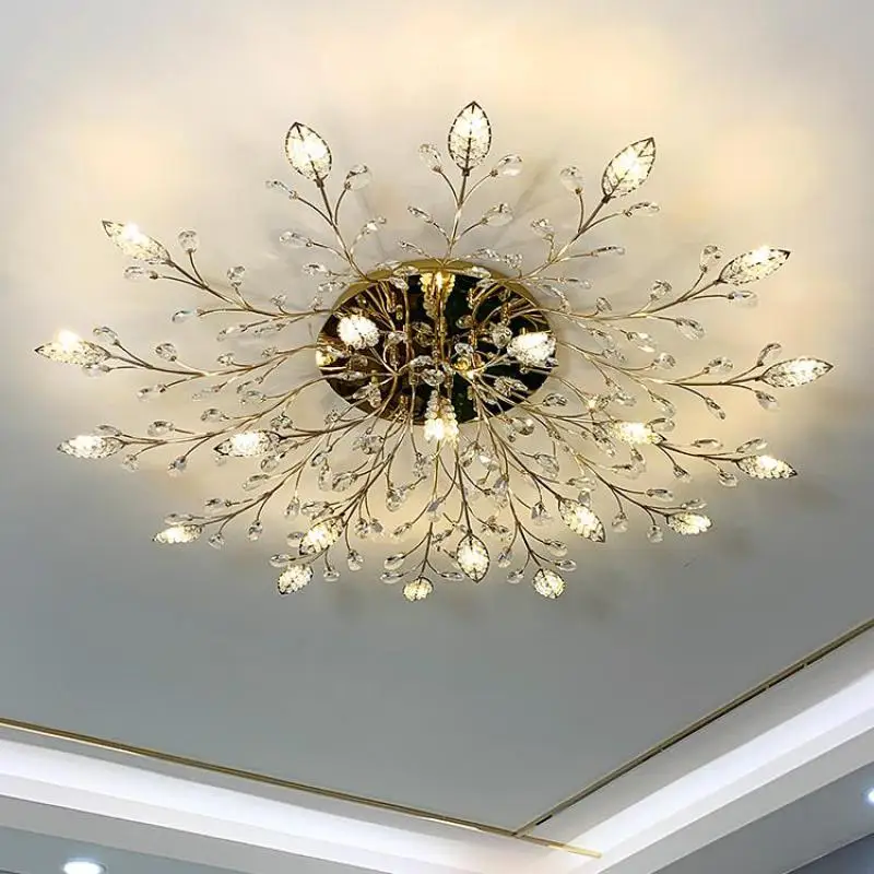 Art deco Led crystal ceiling light for Dining room Surface lighting gold Crystal fixtures leaf lamp G4 led luminaria | Лампы и