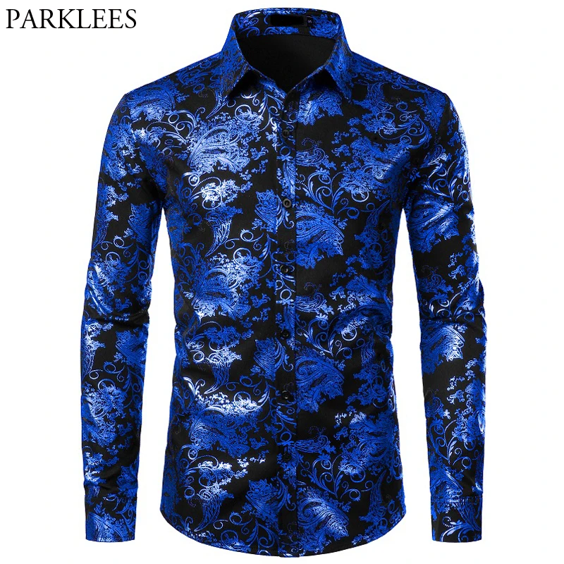 Purple Mens Floral Bronzing Shirt Men 