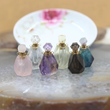 

Cut Crystal Quartz Perfume Bottle Pendants,Amethysts Fluorite Stone Essential Oil Diffuser Vial Necklace Charms women Jewelry