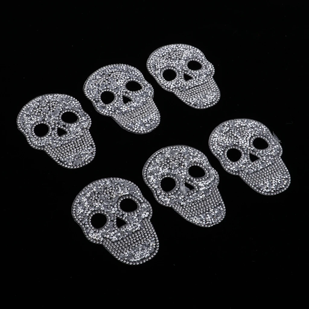 6Pcs Cool Skull Embroidered Iron On Patches Cute Sewing On Patches Appliques for Clothes Jackets Hats Backpacks Jeans