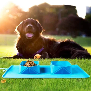 

Portable Folding Pets Bowl Dog Silicone Outdoor Eco-Friendly Prevent Spilling Travel Feeding Pad Pet Supplies Dogs Accessories