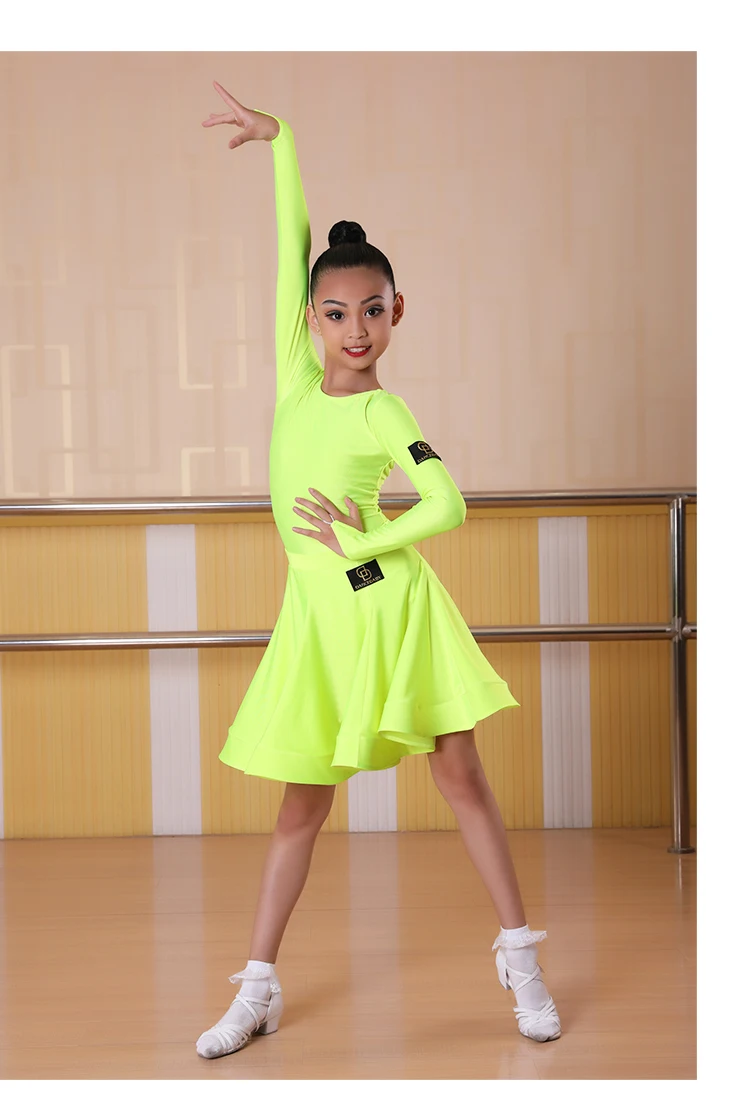 Новое неоново-зеленое латинское танцевальное платье для девочек танцевальный трико+ юбка платье для румбы тренировочная одежда костюм для соревнований платья для латиноамериканских танцев BL2531