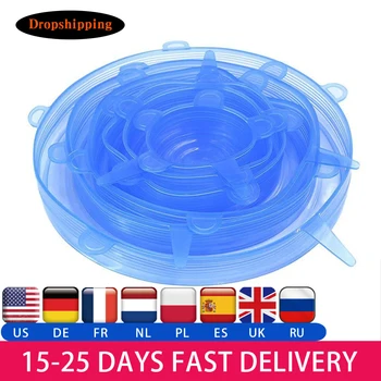 

Dropshipping 6/12pcs Food Silicone Lids Reusable Universal Stretch Silicone Caps Cover Vacuum Food Wrap Packaging Magic Lid