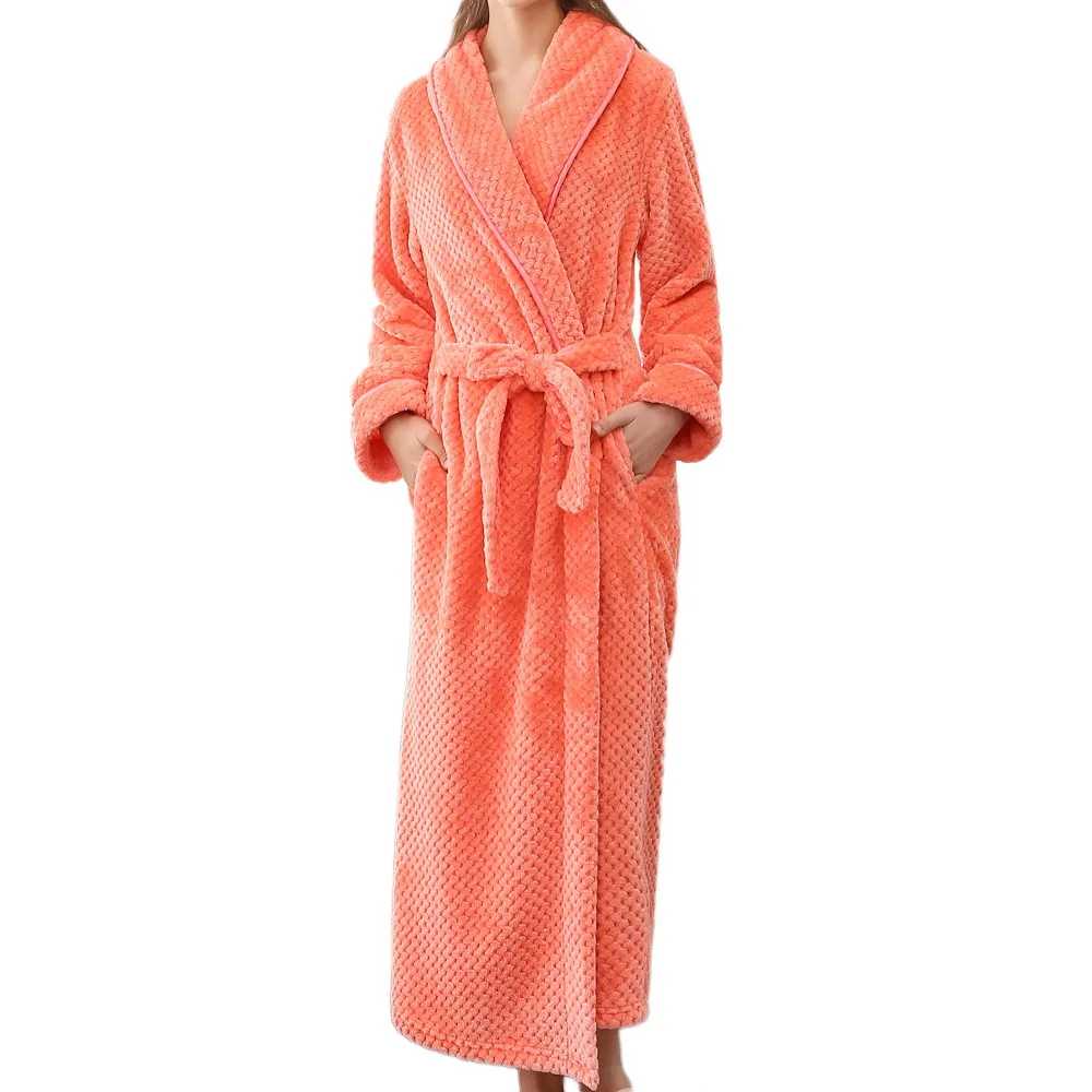 Женская зимняя удлиненная Коралловая плюшевая шаль, мужской халат, халат с длинными рукавами, халат, женский халат, Ночная одежда для влюбленных - Цвет: Оранжевый