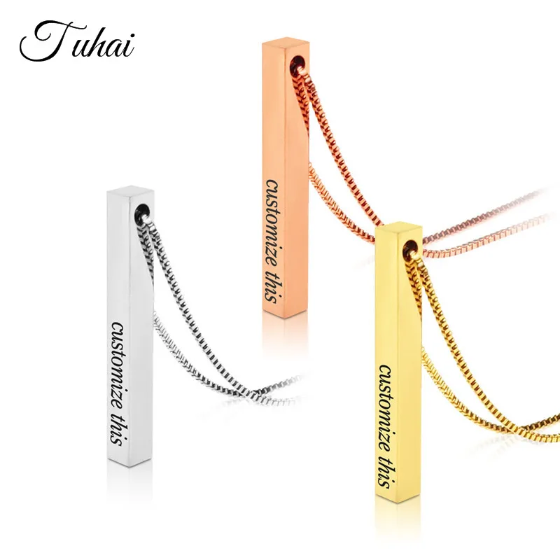 

Personalized Cuboid Pendant Necklace Stainless Steel Custom Names Necklace Engrave 4 Sides Positive Word Letters Jewelry