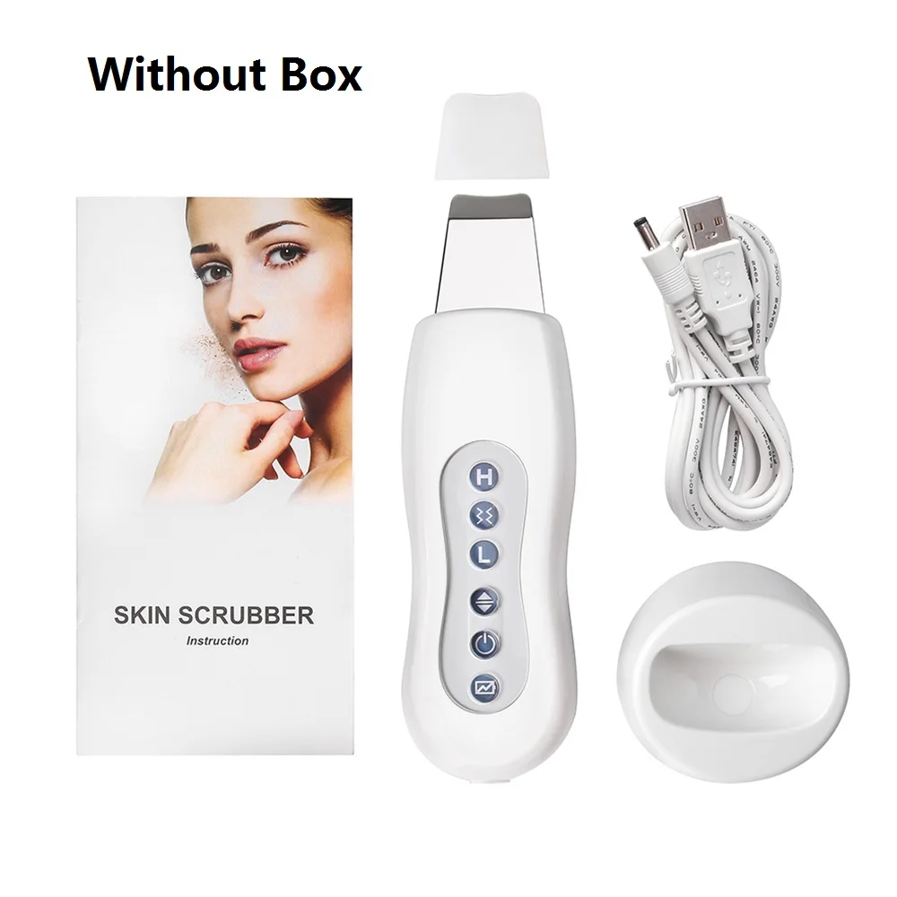no box Ultrasonic Skin Scrubber Massager Machine Facial Skin Cleaning Anion Face Skin Care Ultrasound Peeling Skin Scrubber - Color: no box