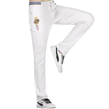 Брюс и Акула мужские белые эластичные джинсы с вышивкой Прямые рваные джинсы повседневные Узкие рваные джинсы с принтом мужские брюки 28-42