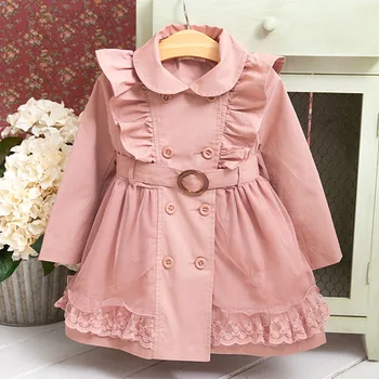 

Trench Coat Girl Fashion Spring Autumn Lace Lapel Girls Jacket Children's Clothing Kids Trench Coat Princess Wind Dust Outerwear
