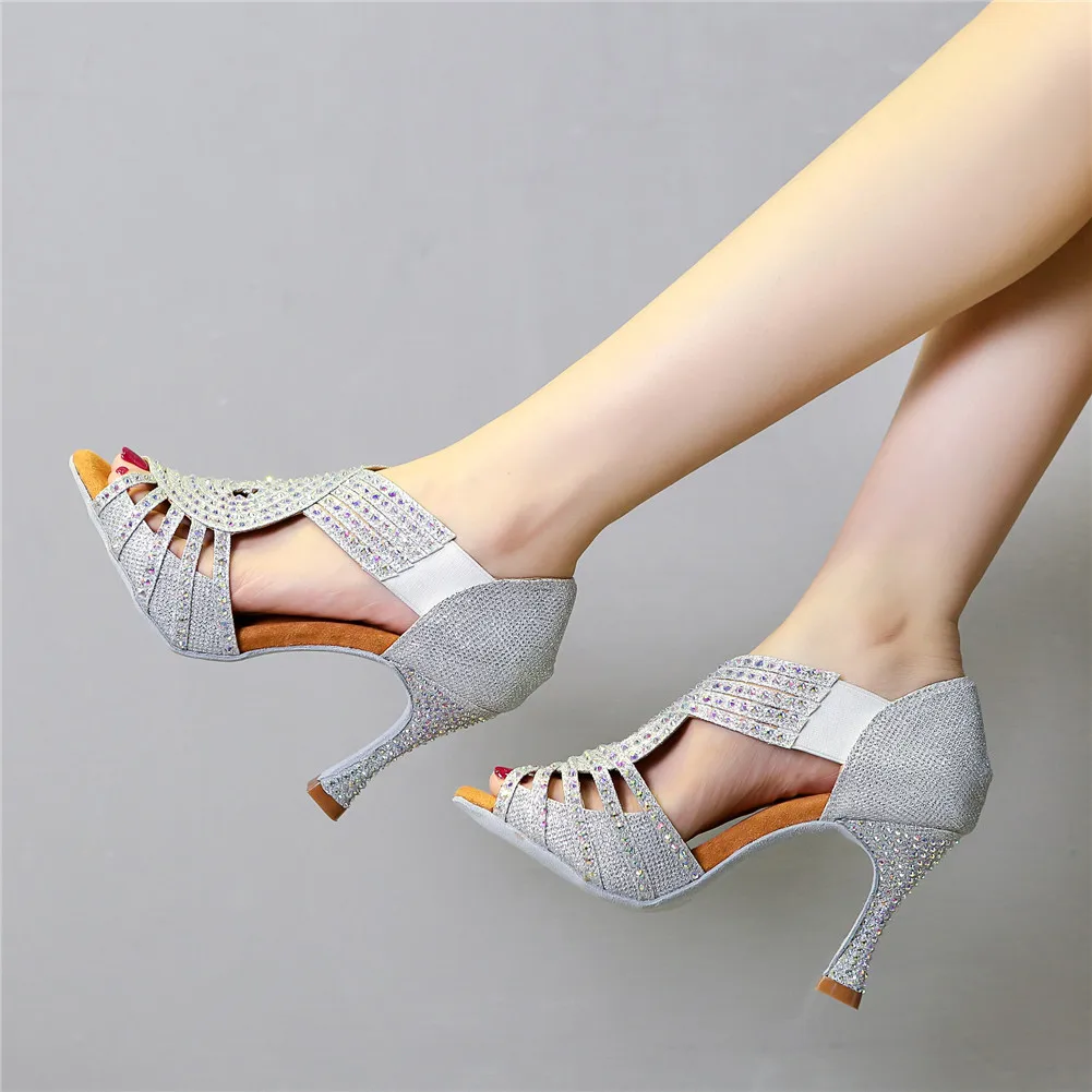 DKZSYIM Rhinestone Latin Dance Shoes Women/Ladies Ballroom Salsa Dancing Shoes Soft Soles Party/Wedding Dance Sandals High Heels 6
