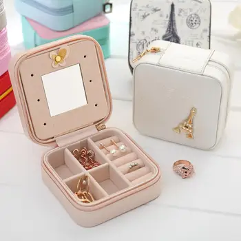 

Jewelry Organizer Display Travel Jewelry Case Boxes Black White Pink Sliver Portable Jewelry Box Zipper Leather boite cadeau