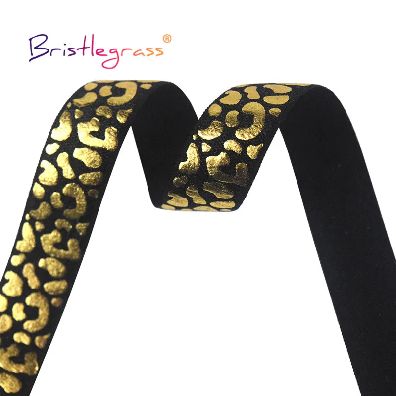 BRISTLEGRASS 2 5 10 Yard 5/8" 15mm Gold Leopard Foil Print Fold Over Elastic FOE Spandex Band Tape Hair Tie Headband Sewing Trim images - 6