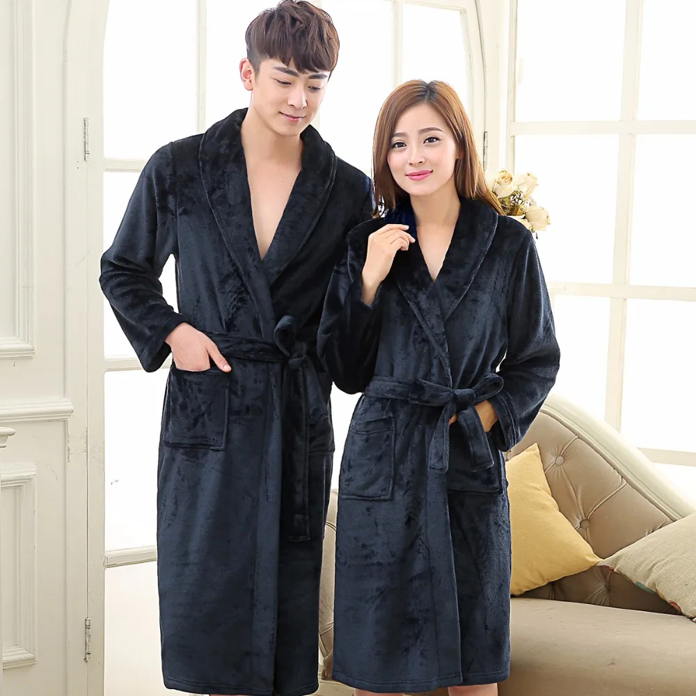 Lovers Dress for Men and Women Warm Super Soft Flannel Coral Fleece Long Bath Robe Mens Kimono Bathrobe Male Dressing Gown Robes