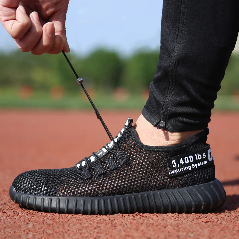 

Breathable Mesh Work Shoes Black Mens Summer Deodorant Lightweight Soft-bottomed Steel Toe Puncture-proof Male Safety Work Shoes
