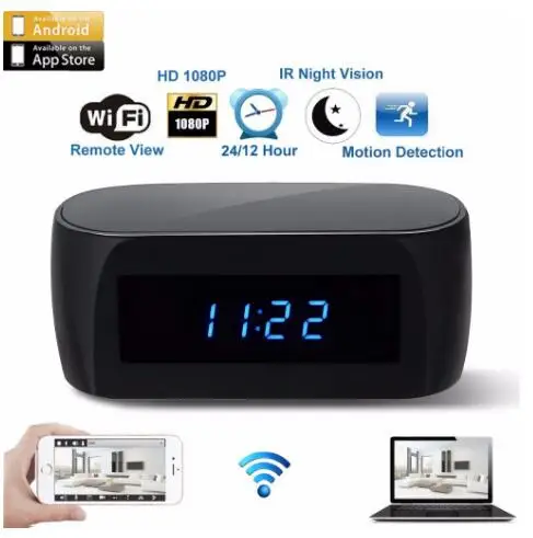 

YHY WiFi Camera Alarm Clock with Motion Detection IR Night Vision HD 1080P mini Home Security Camera Real-time Video secret